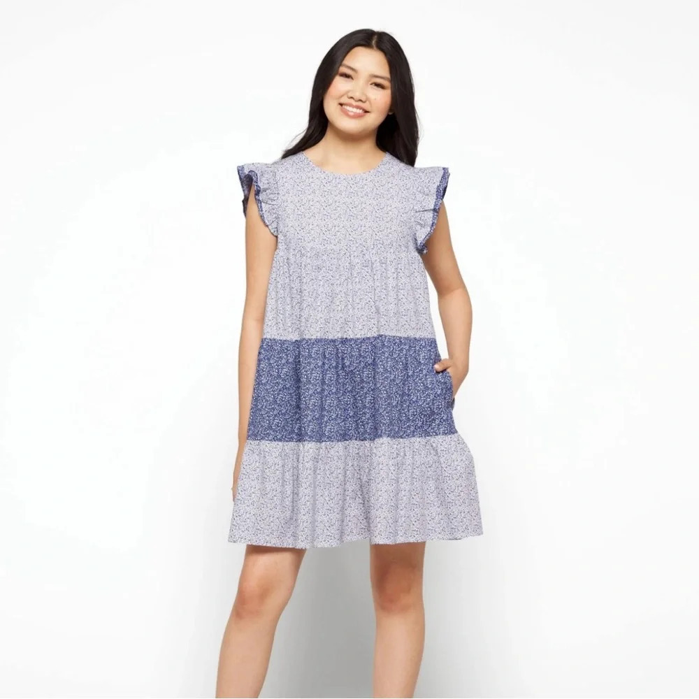 English Factory Floral Cottage Core Tiered Ruffle Sleeve Mini Dresss